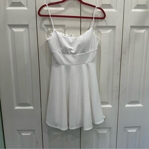 Elegant White Spaghetti Strap Mini Dress With Lace Back